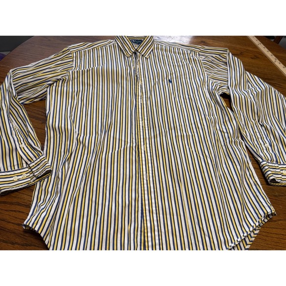 Ralph Lauren Other - Ralph Lauren‎ Classic Fit Mens 16 L Striped Button Down Shirt Yellow Navy Blue